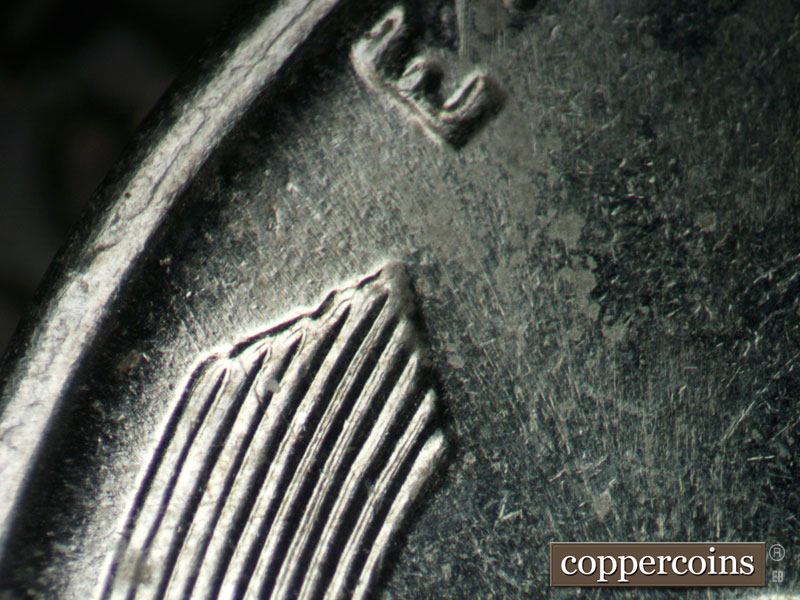 Die-stage B marker on 1943P•1DO•008 (1943 Doubled Die Obverse).