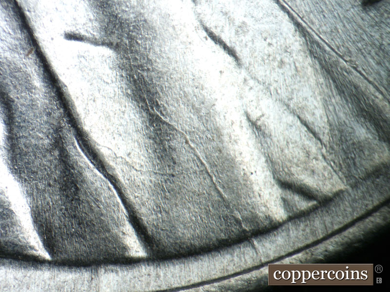 Die-stage C marker on 1943P•1DO•008 (1943 Doubled Die Obverse).