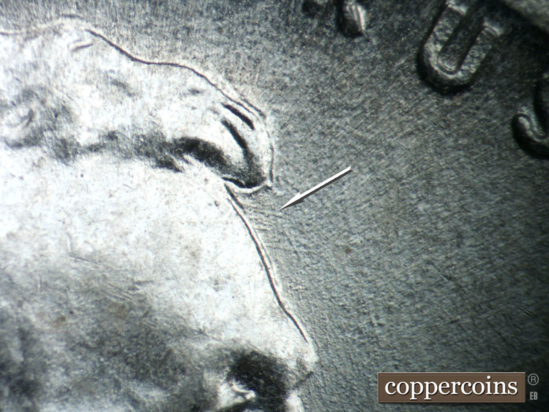 Die-stage C marker on 1943P•1DO•008 (1943 Doubled Die Obverse).