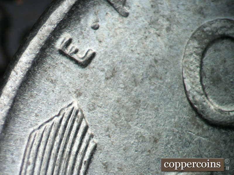 Die-stage C marker on 1943P•1DO•008 (1943 Doubled Die Obverse).