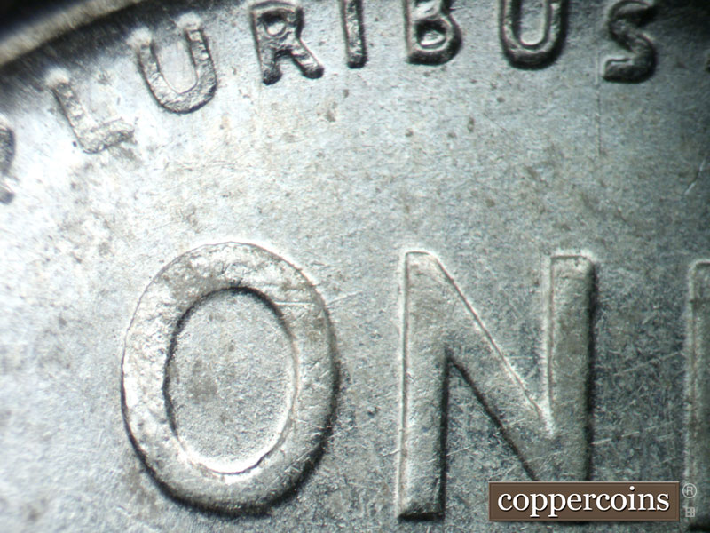 Die-stage C marker on 1943P•1DO•008 (1943 Doubled Die Obverse).