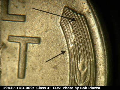 Die-stage C marker on 1943P•1DO•009 (1943 Doubled Die Obverse).