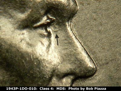 1943 Lincoln cent obverse, CopperCoins die 1943P•1DO•010.