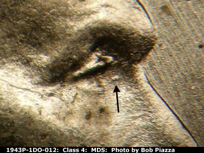 1943 Lincoln cent obverse, CopperCoins die 1943P•1DO•012.