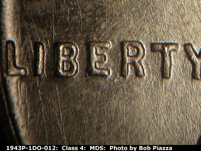 Die-stage B marker on 1943P•1DO•012 (1943 Doubled Die Obverse).
