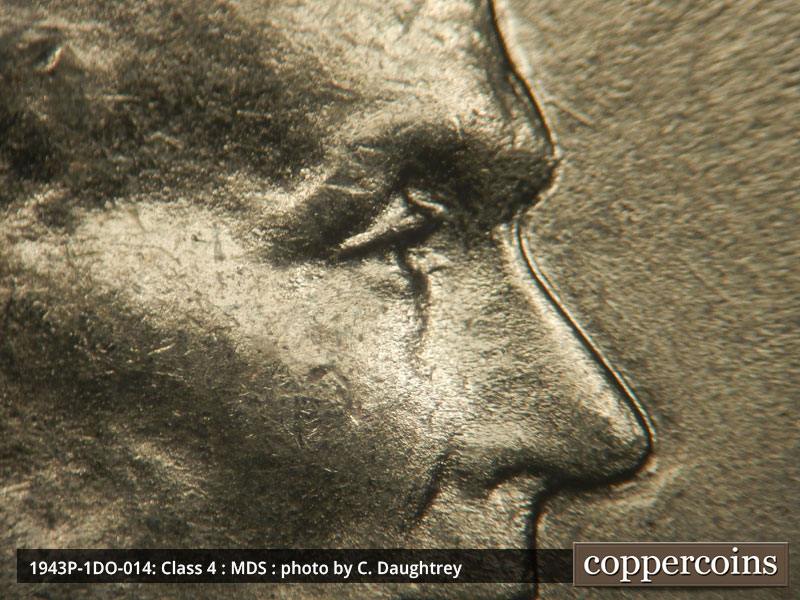 1943 Lincoln cent obverse, CopperCoins die 1943P•1DO•014.