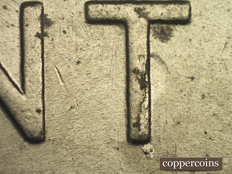 Die-stage B marker on 1943P•1DO•015 (1943 Doubled Die Obverse).