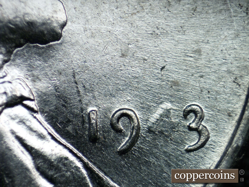 Die-stage B marker on 1943P•1DO•019 (1943 Doubled Die Obverse).