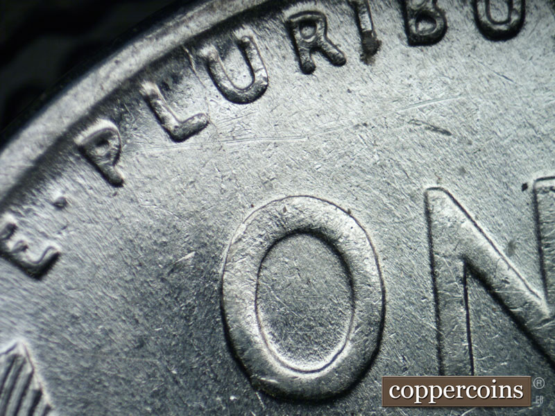 Die-stage B marker on 1943P•1DO•019 (1943 Doubled Die Obverse).