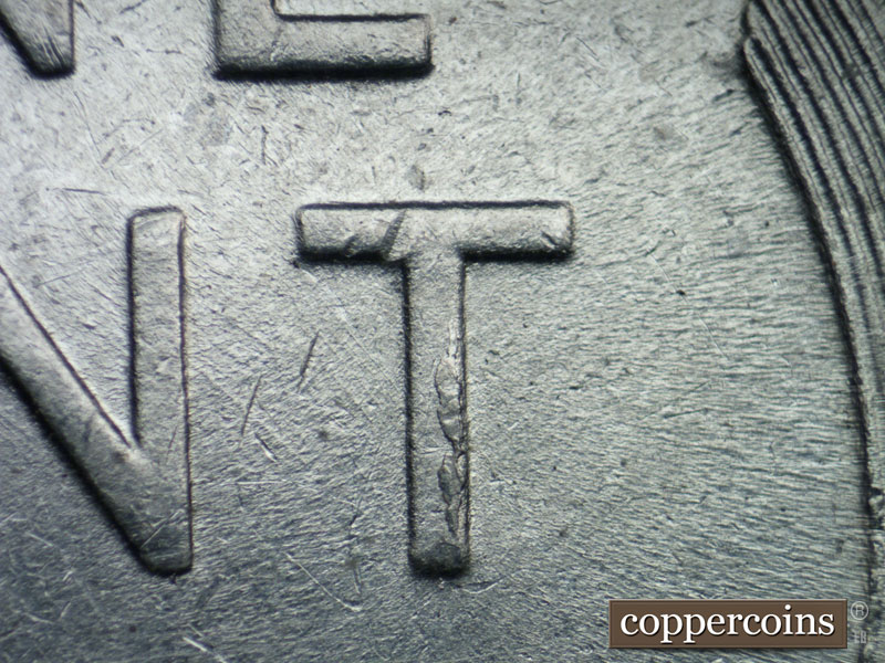 Die-stage B marker on 1943P•1DO•019 (1943 Doubled Die Obverse).