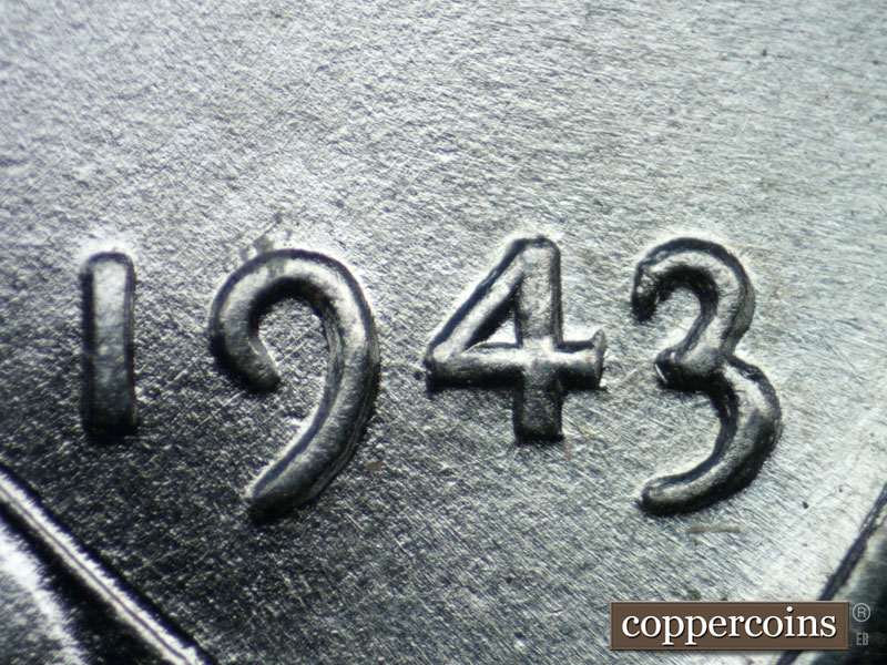 Die-stage B marker on 1943P•1DO•020 (1943 Doubled Die Obverse).