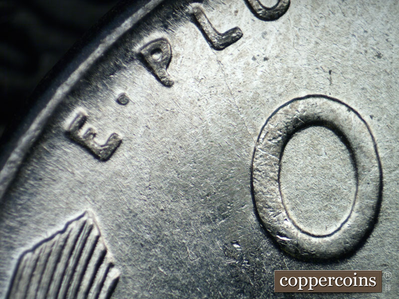 Die-stage B marker on 1943P•1DO•020 (1943 Doubled Die Obverse).