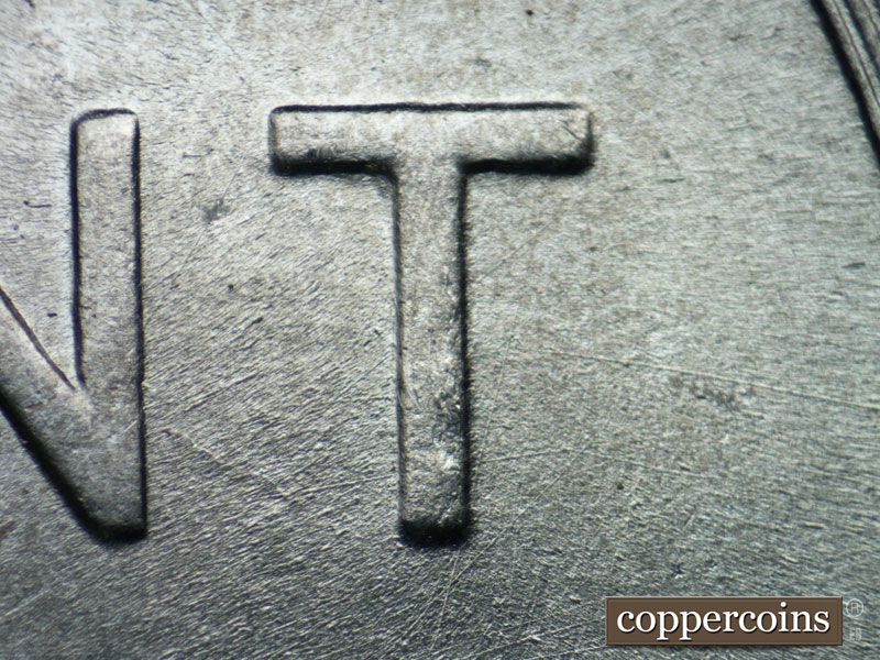 Die-stage B marker on 1943P•1DO•020 (1943 Doubled Die Obverse).
