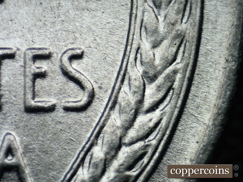 Die-stage B marker on 1943P•1DO•020 (1943 Doubled Die Obverse).