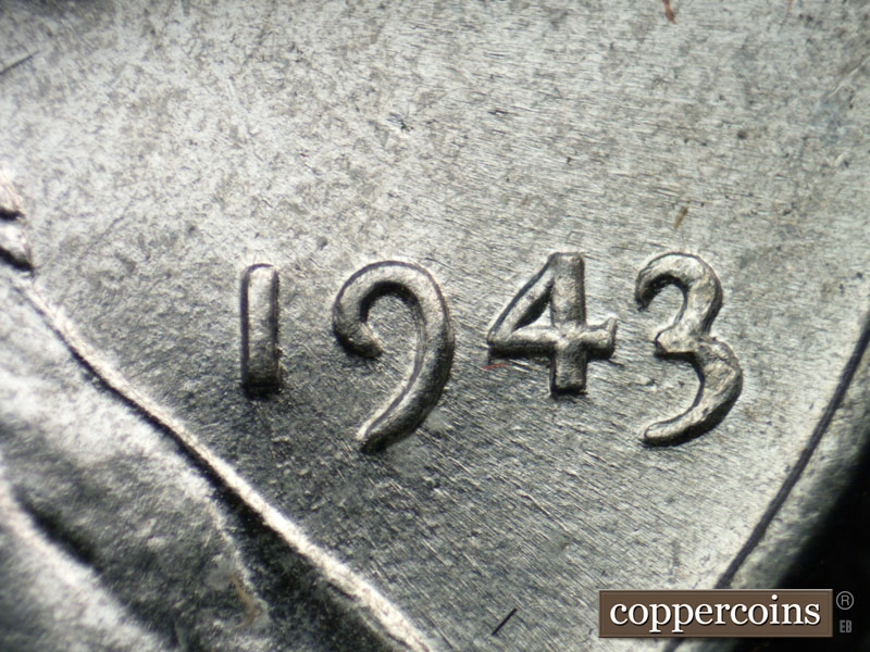 Die-stage B marker on 1943P•1DO•021 (1943 Doubled Die Obverse).