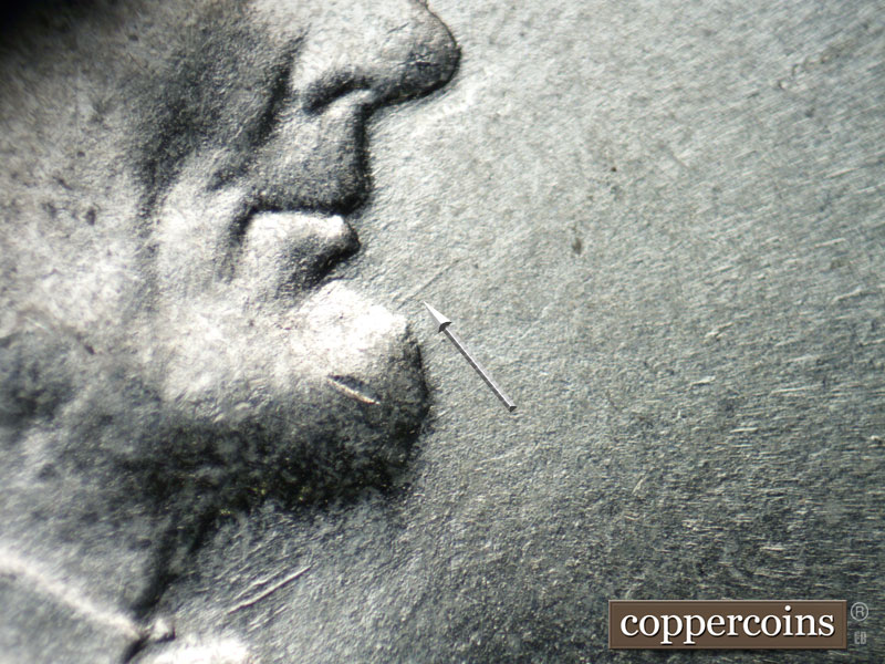 Die-stage B marker on 1943P•1DO•021 (1943 Doubled Die Obverse).