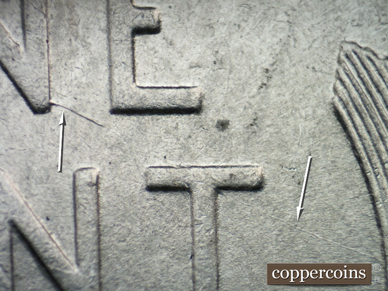 Die-stage B marker on 1943P•1DO•021 (1943 Doubled Die Obverse).