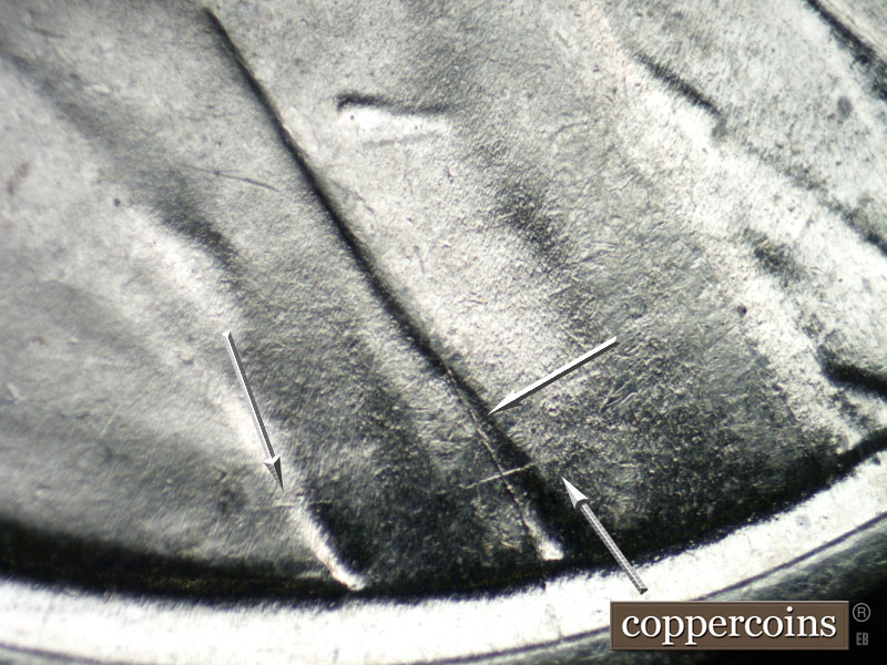 Die-stage C marker on 1943P•1DO•022 (1943 Doubled Die Obverse).