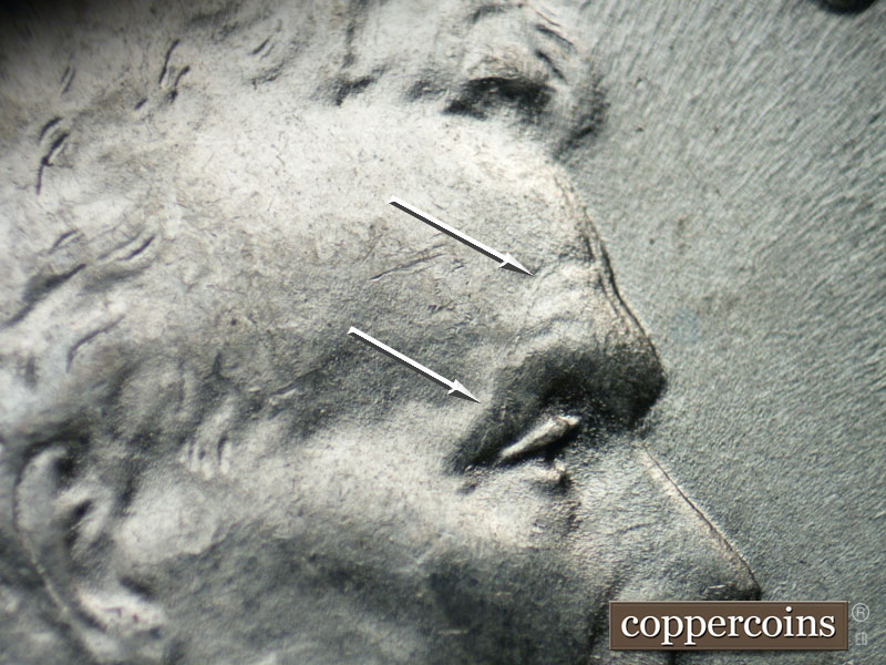 Die-stage C marker on 1943P•1DO•022 (1943 Doubled Die Obverse).