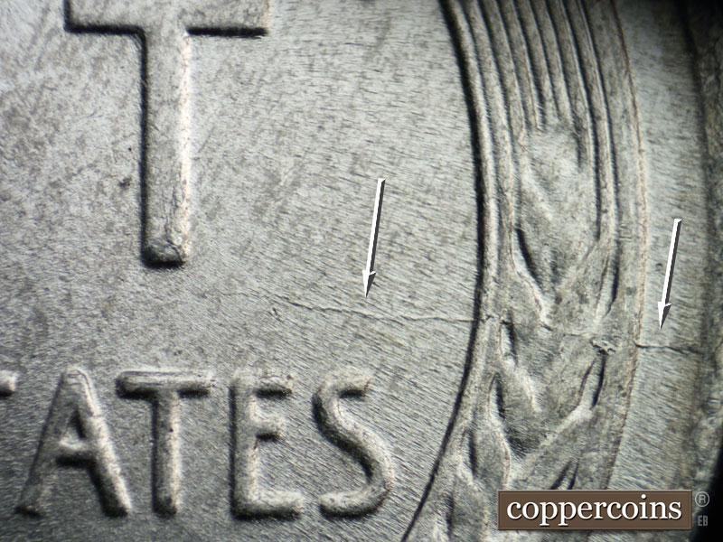 Die-stage C marker on 1943P•1DO•022 (1943 Doubled Die Obverse).