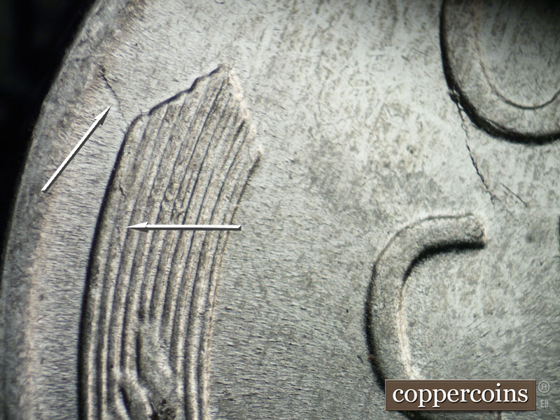 Die-stage C marker on 1943P•1DO•022 (1943 Doubled Die Obverse).