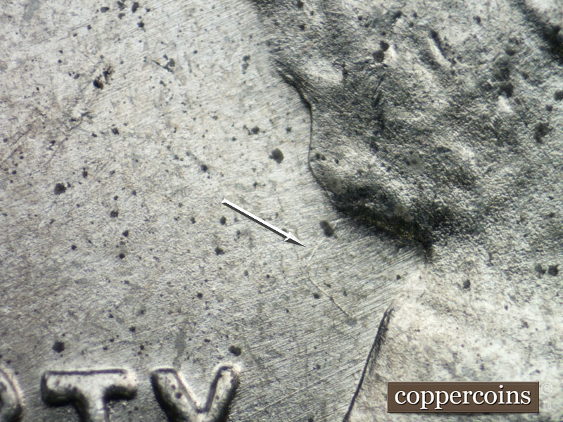Die-stage B marker on 1943P•1DO•023 (1943 Doubled Die Obverse).