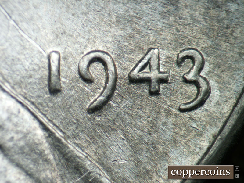 Die-stage B marker on 1943P•1DO•024 (1943 Doubled Die Obverse).