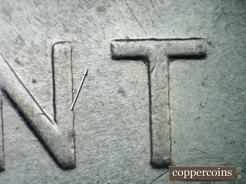 Die-stage B marker on 1943P•1DO•024 (1943 Doubled Die Obverse).