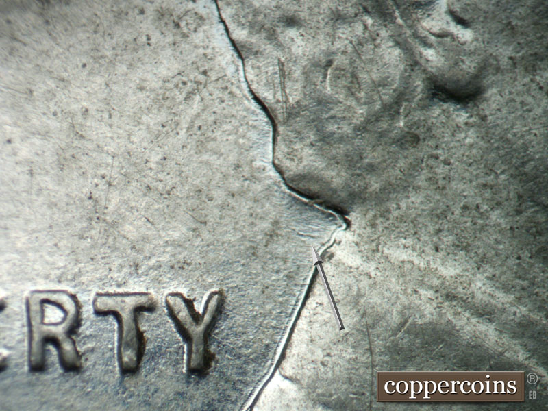 Die-stage A marker on 1943P•1DO•025 (1943 Doubled Die Obverse).