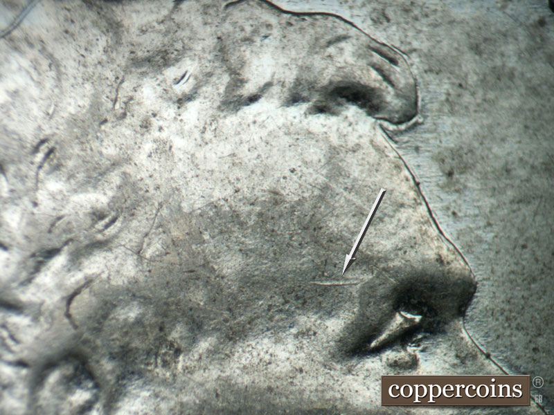 Die-stage A marker on 1943P•1DO•025 (1943 Doubled Die Obverse).