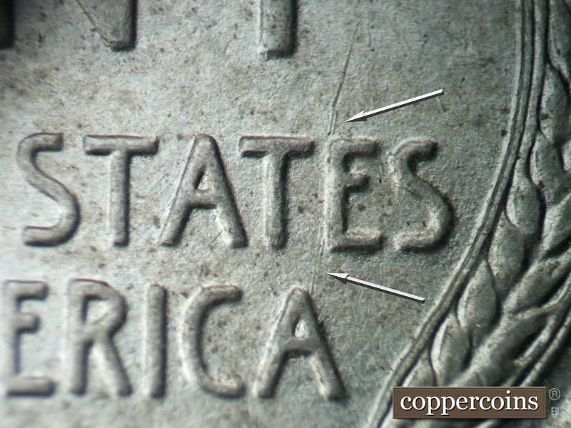 Die-stage A marker on 1943P•1DO•025 (1943 Doubled Die Obverse).