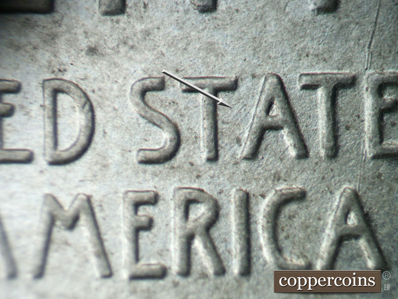 Die-stage A marker on 1943P•1DO•025 (1943 Doubled Die Obverse).