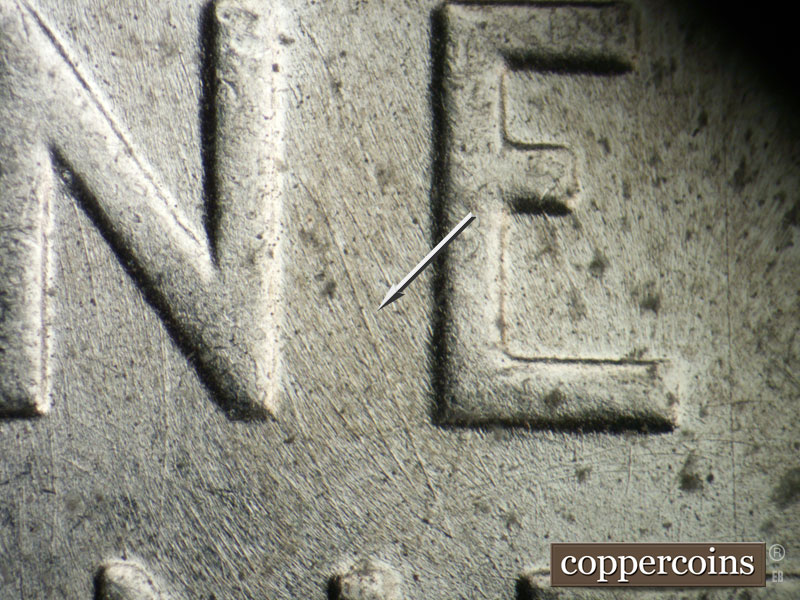 Die-stage B marker on 1943P•1DO•026 (1943 Doubled Die Obverse).
