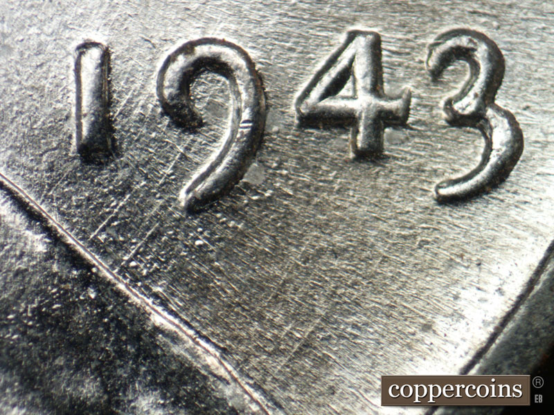 Die-stage B marker on 1943P•1DO•028 (1943 Doubled Die Obverse).