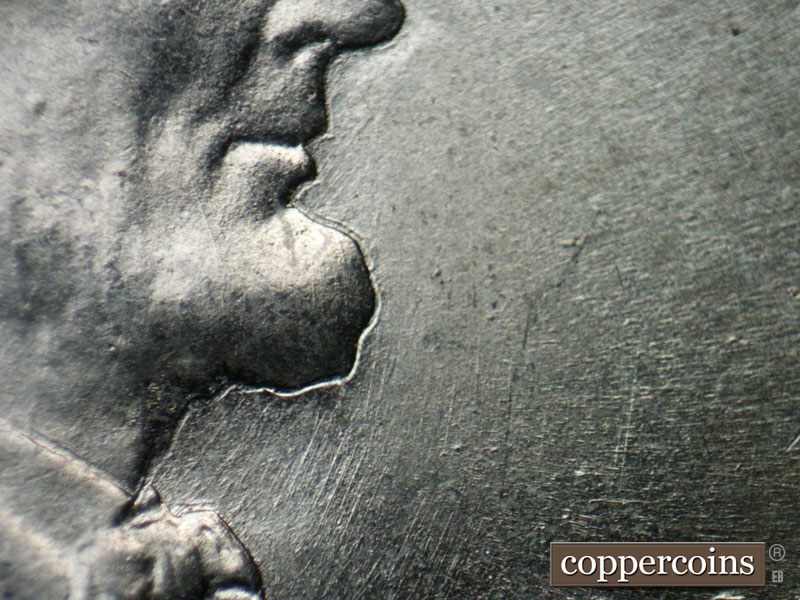 Die-stage B marker on 1943P•1DO•028 (1943 Doubled Die Obverse).