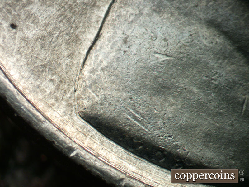 Die-stage B marker on 1943P•1DO•029 (1943 Doubled Die Obverse).
