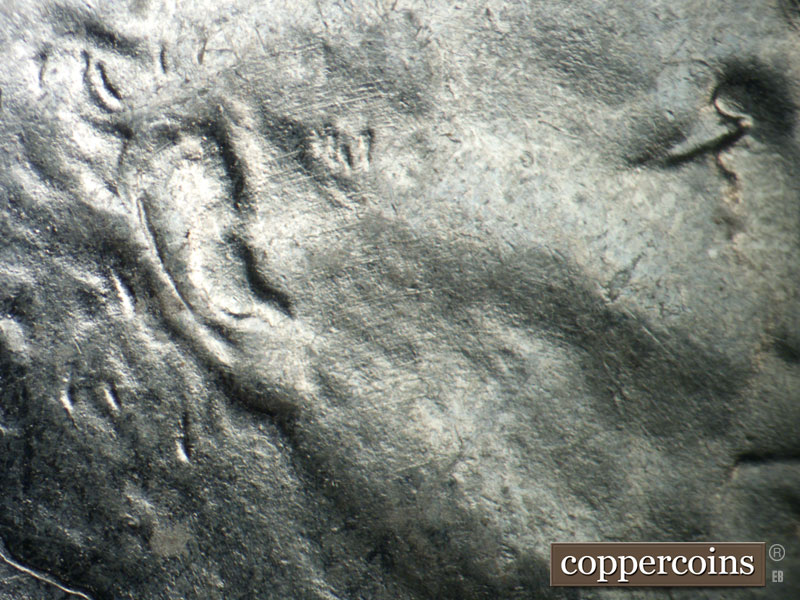 Die-stage B marker on 1943P•1DO•029 (1943 Doubled Die Obverse).