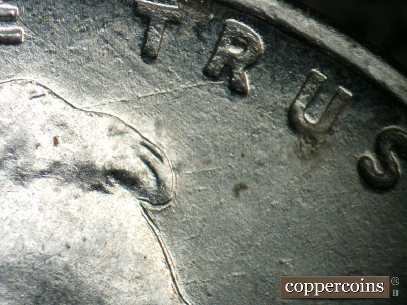 Die-stage B marker on 1943P•1DO•029 (1943 Doubled Die Obverse).