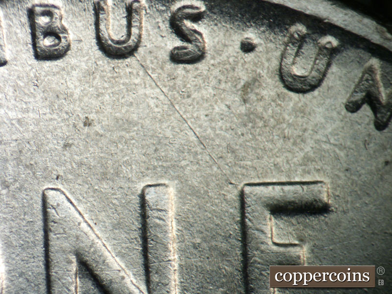Die-stage B marker on 1943P•1DO•029 (1943 Doubled Die Obverse).