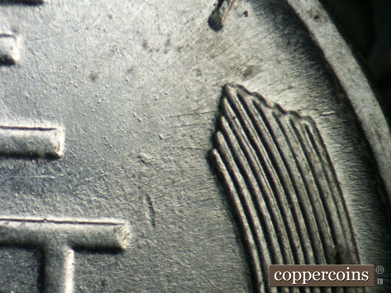 Die-stage B marker on 1943P•1DO•029 (1943 Doubled Die Obverse).