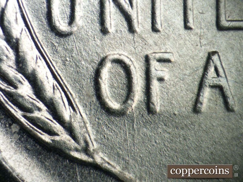 Die-stage B marker on 1943P•1DO•029 (1943 Doubled Die Obverse).
