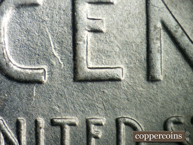 Die-stage B marker on 1943P•1DO•029 (1943 Doubled Die Obverse).