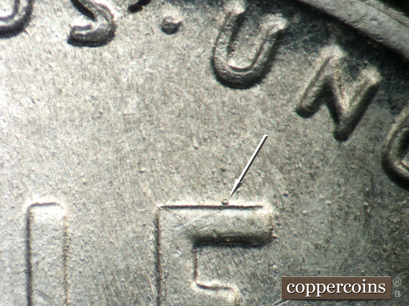 Die-stage B marker on 1943P•1DO•030 (1943 Doubled Die Obverse).