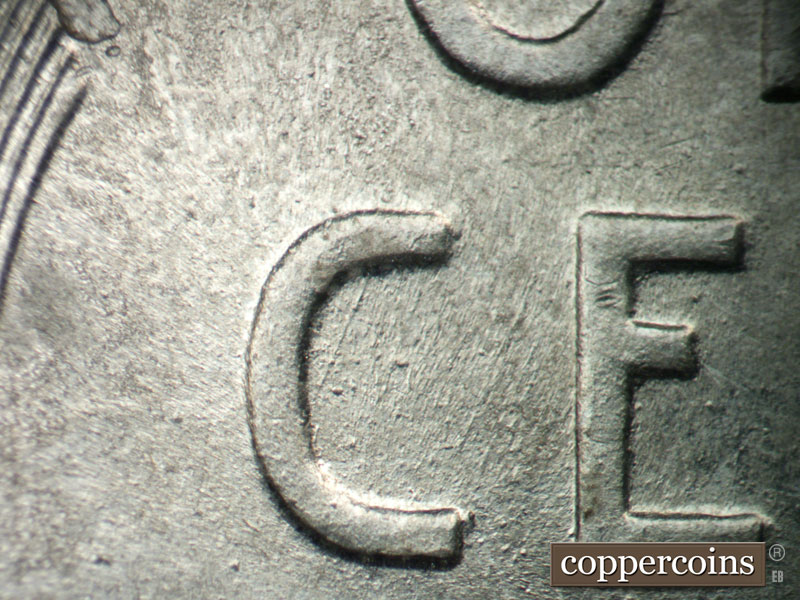 Die-stage B marker on 1943P•1DO•030 (1943 Doubled Die Obverse).