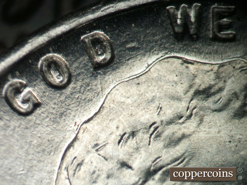 Die-stage B marker on 1943P•1DO•032 (1943 Doubled Die Obverse).