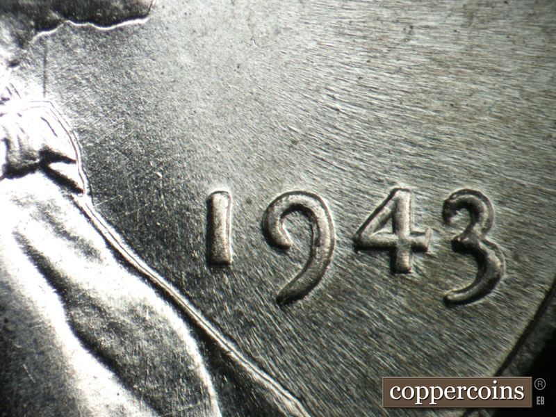 Die-stage B marker on 1943P•1DO•033 (1943 Doubled Die Obverse).