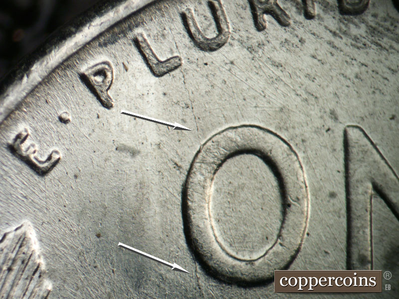Die-stage B marker on 1943P•1DO•033 (1943 Doubled Die Obverse).