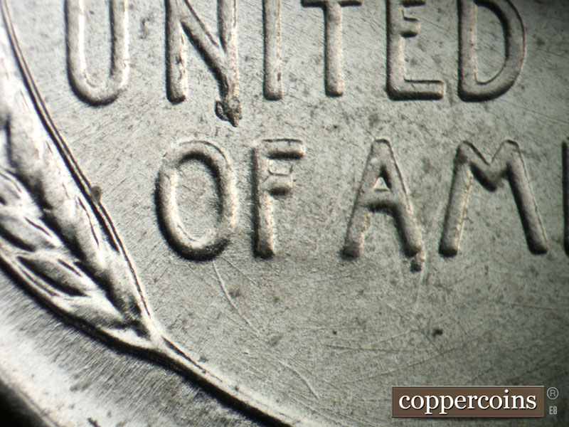 Die-stage B marker on 1943P•1DO•033 (1943 Doubled Die Obverse).