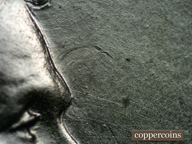 Die-stage A marker on 1943P•1DO•034 (1943 Doubled Die Obverse).