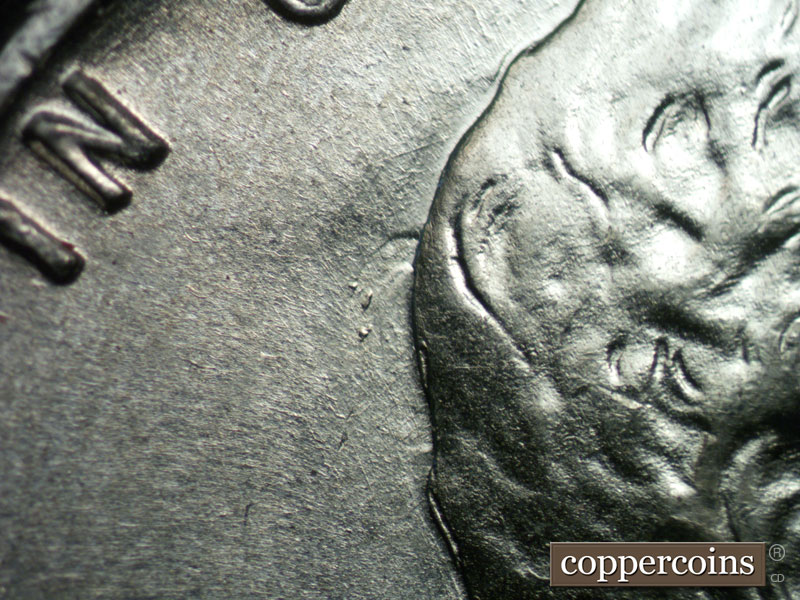 Die-stage A marker on 1943P•1DO•034 (1943 Doubled Die Obverse).
